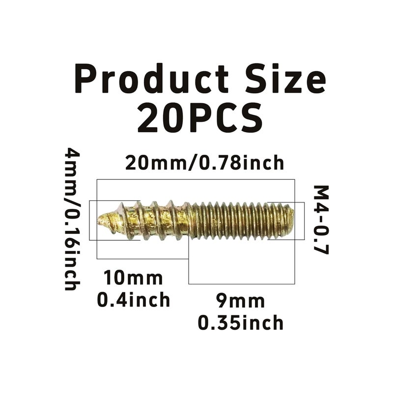 bociloy 20Pcs M4x20mm Hanger Bolts, Double Ended Thread Dowel Screws, Self-Tapping Screws for Secure Wood Joints - Image 2